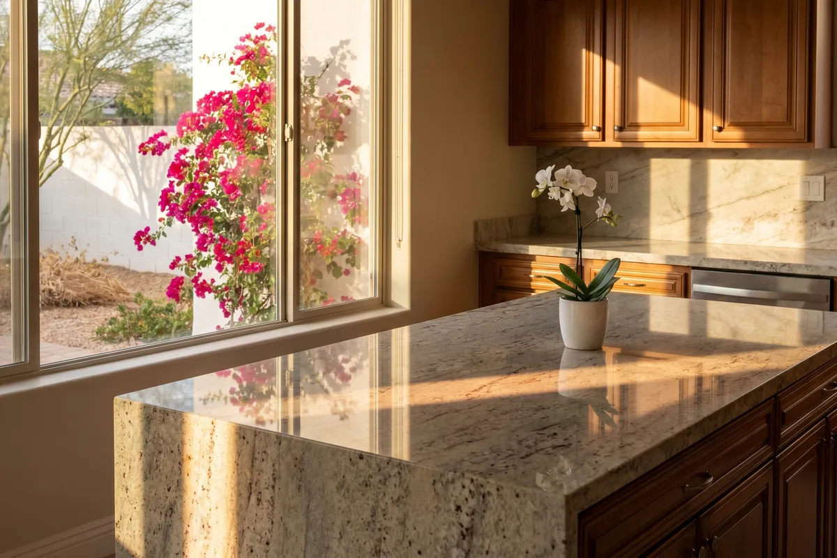 Professional stone & marble polishing result in a Summerlin home